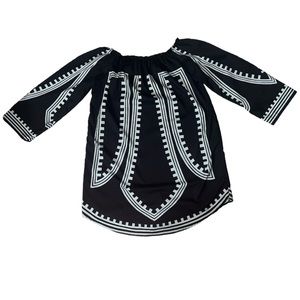Black and white off the shoulder dress shirt. Large